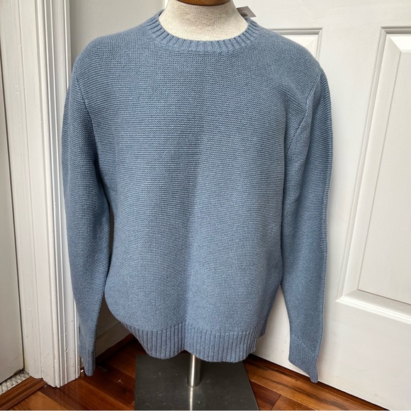 J.Crew Organic 100% Cotton Crewneck Sweater Garter Stitch Slate Blue Heather - Picture 2 of 5
